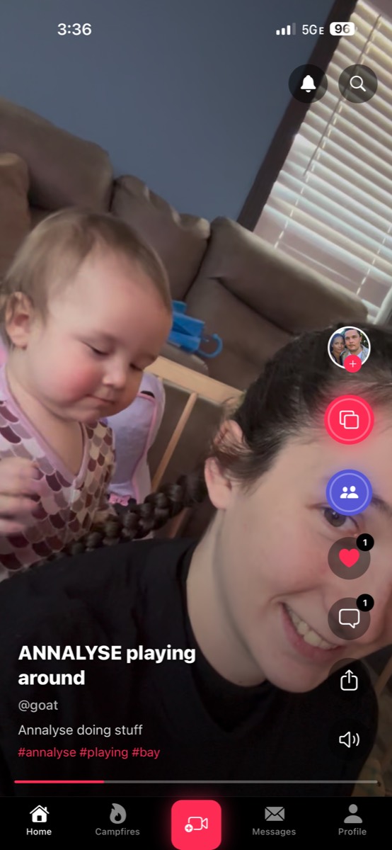 A video playing in the Phuzn feed with like, comment and phuse controls